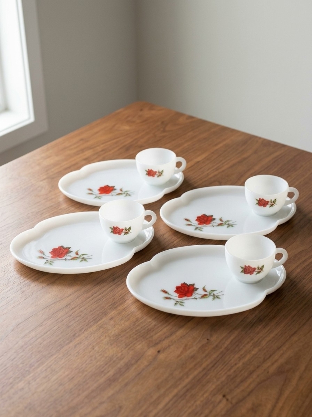 Vintage Federal Glass "Rosecrest" Milk Glass Snack Set ( Hostess Set).